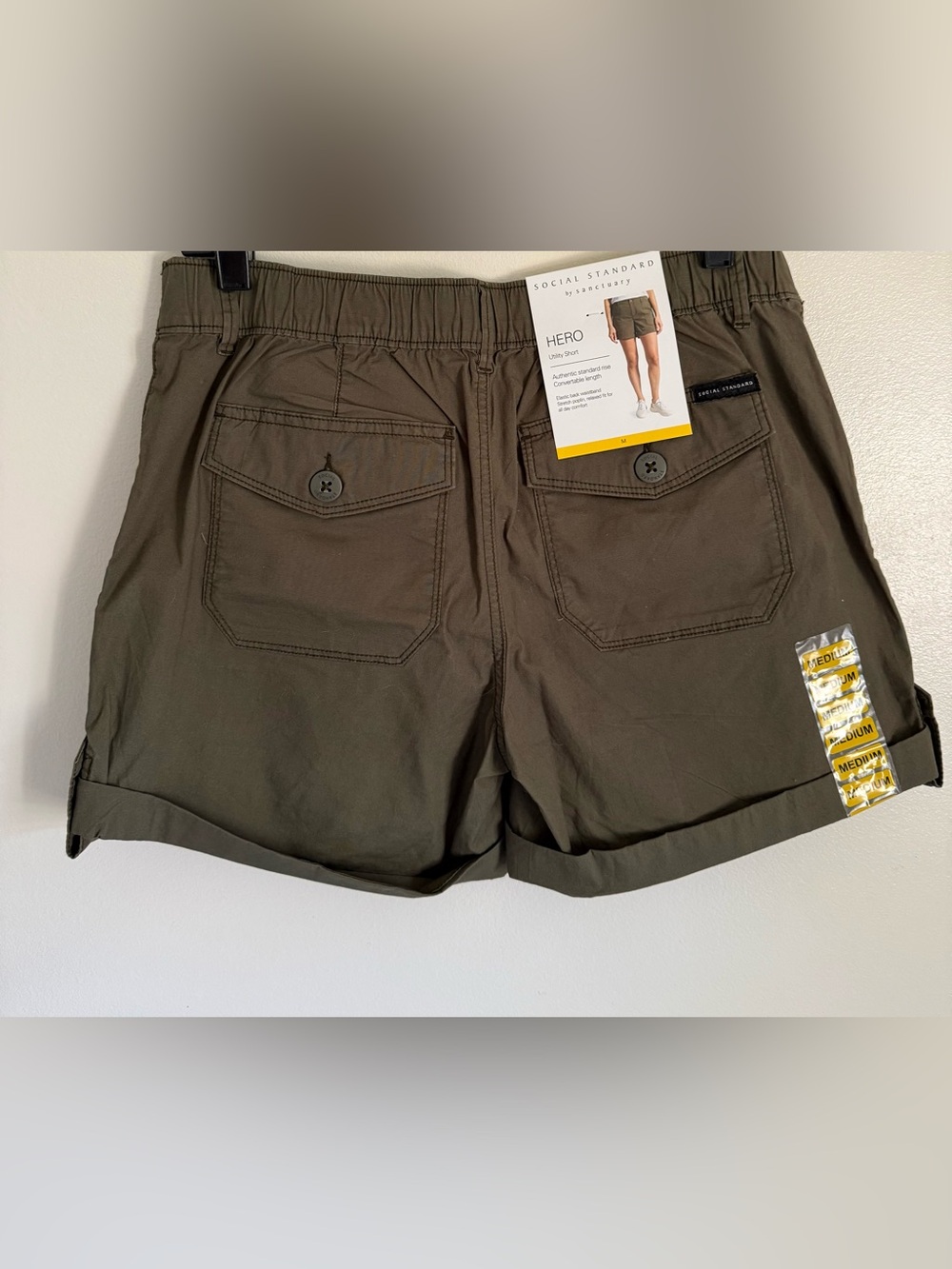 Social Stars Olive Roll-Cuff Bermuda Shorts with Front Pockets - Picture 3 of 3